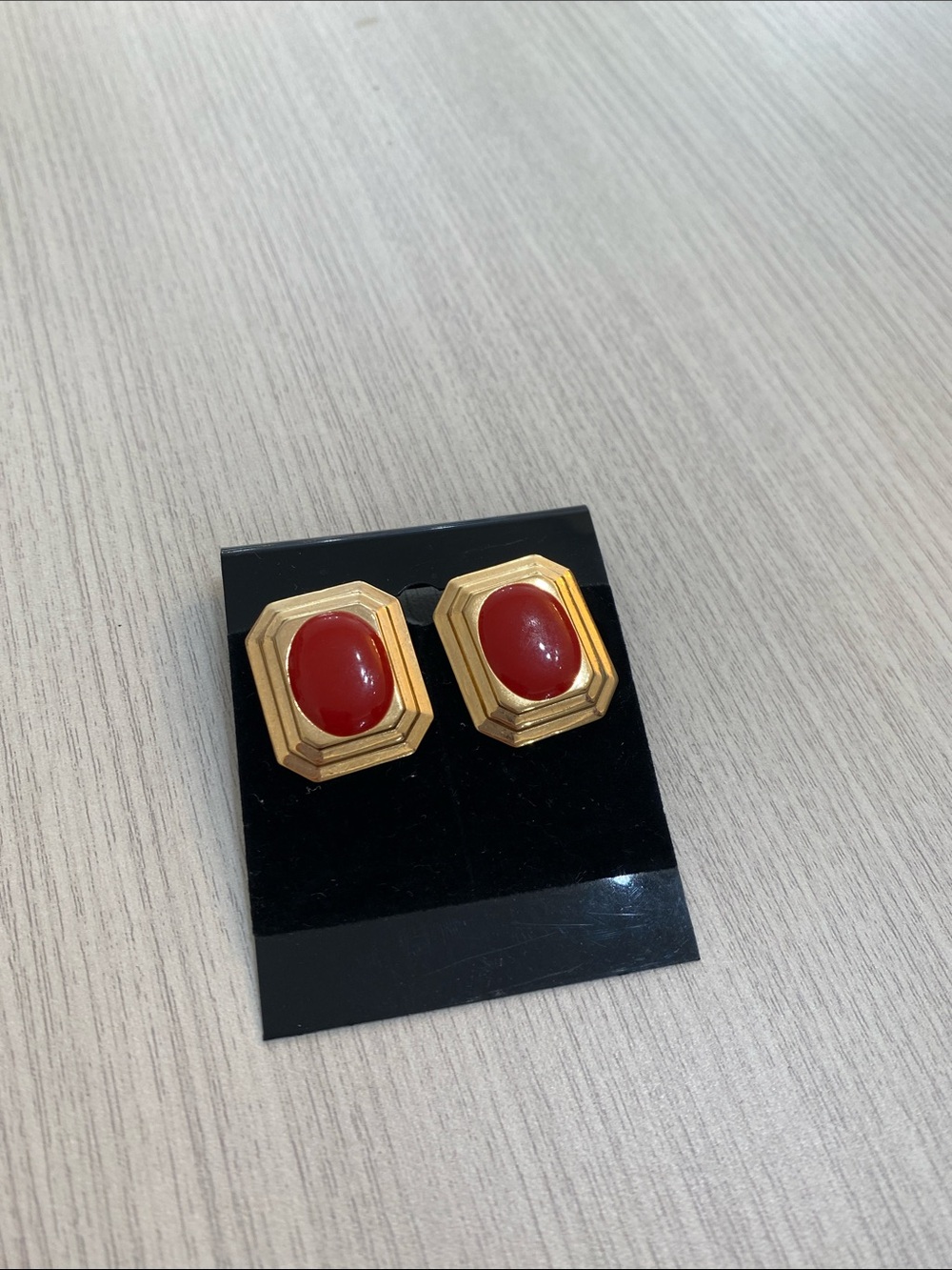 Gold-Tone Red Cabochon Pierced Earrings